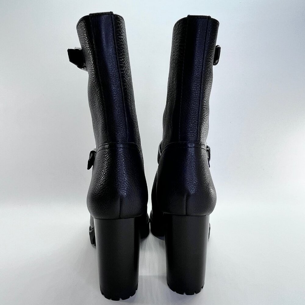 Ralph Lauren Lyvia Leather Boot Size 11B Black Tumbled Mid Calf Block Heel - Picture 6 of 16